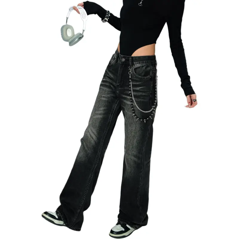 YIXIAOMO Straight Fit Slim Leg Jeans With A Slightly Flared Hem For A Slimming Effect Clean Fit Long Pants Unisex-8