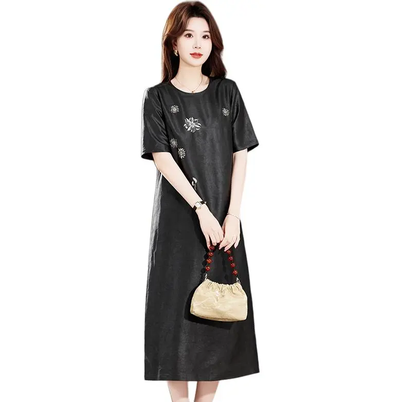 Yi Mengyuan Silk Short Sleeved Dress Women's Black-1