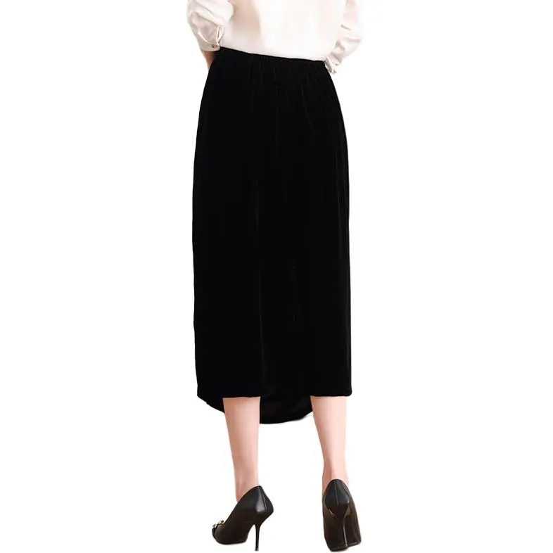 Yi Mengyuan Silk Casual Long Skirt Women's Black-1