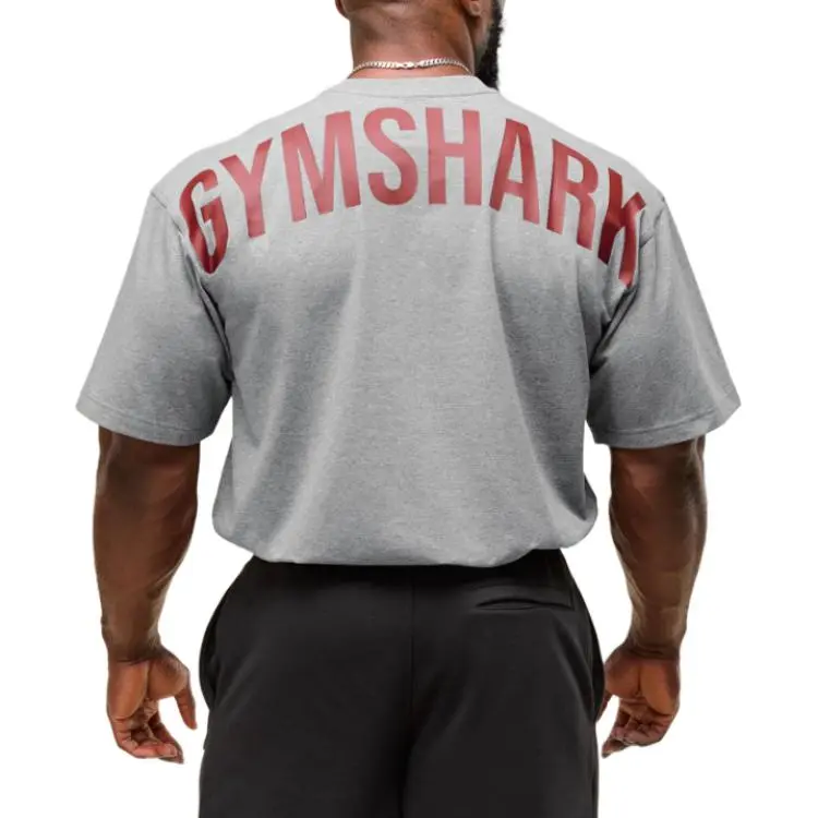GYMSHARK Power T Shirt Men's Charcoal Gray Core Heather Gray/Red-1