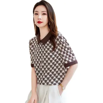 Yi Mengyuan Short Sleeved Silk Shirt Women's Chocolate