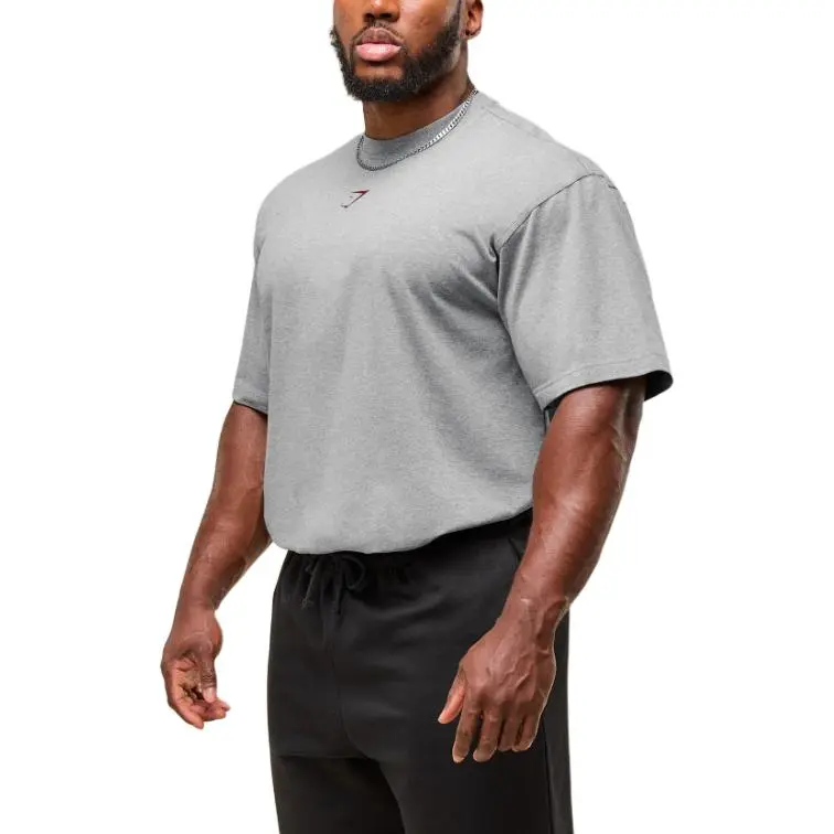 GYMSHARK Power T Shirt Men's Charcoal Gray Core Heather Gray/Red-3