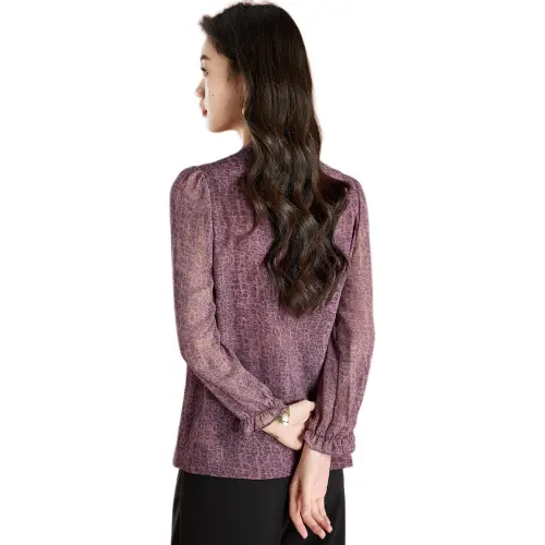 Mylan Spring, Fall Chiffon Shirt Women's Purple Flower