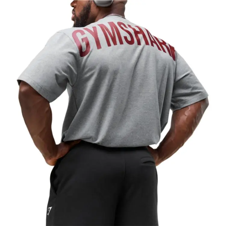 GYMSHARK Power T Shirt Men's Charcoal Gray Core Heather Gray/Red-2