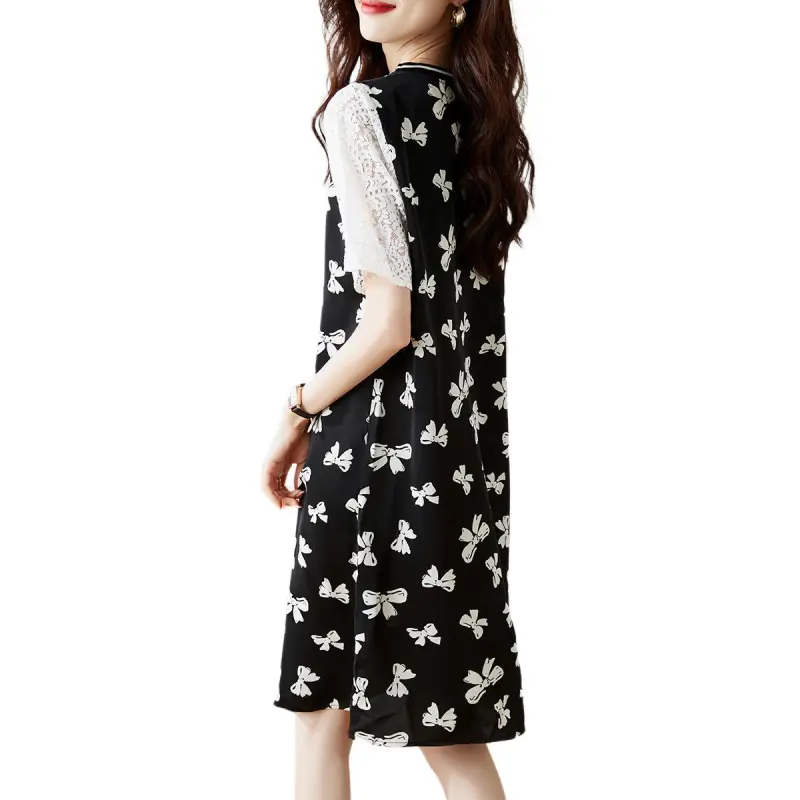 Mo Han Yi Mei Short Sleeved Dress Women's Black-4