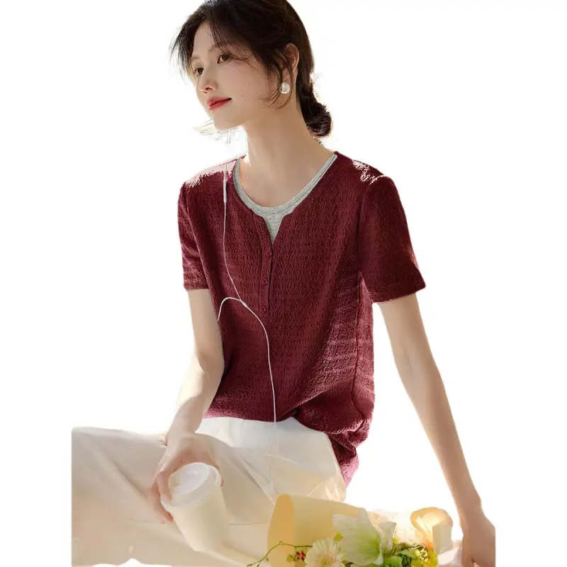 XWI T Shirts Women's Bordeaux Red-2