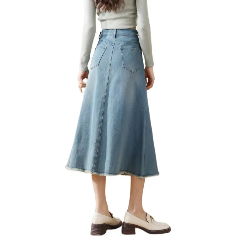HIPPIEMISS Denim Long Skirts Women's Vintage Light Blue-1
