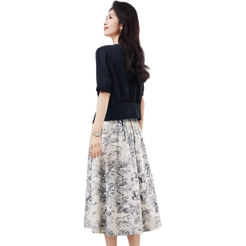 XINFEIYU Skirt Set Women's Black-0