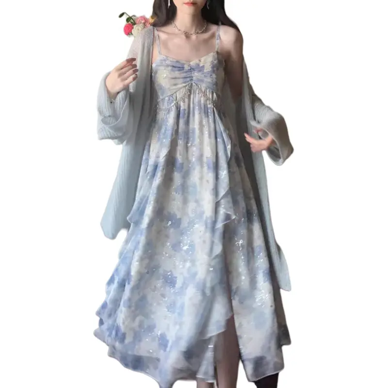 The Temptation Of The Muse Slip Dress Women's Blue Floral-5