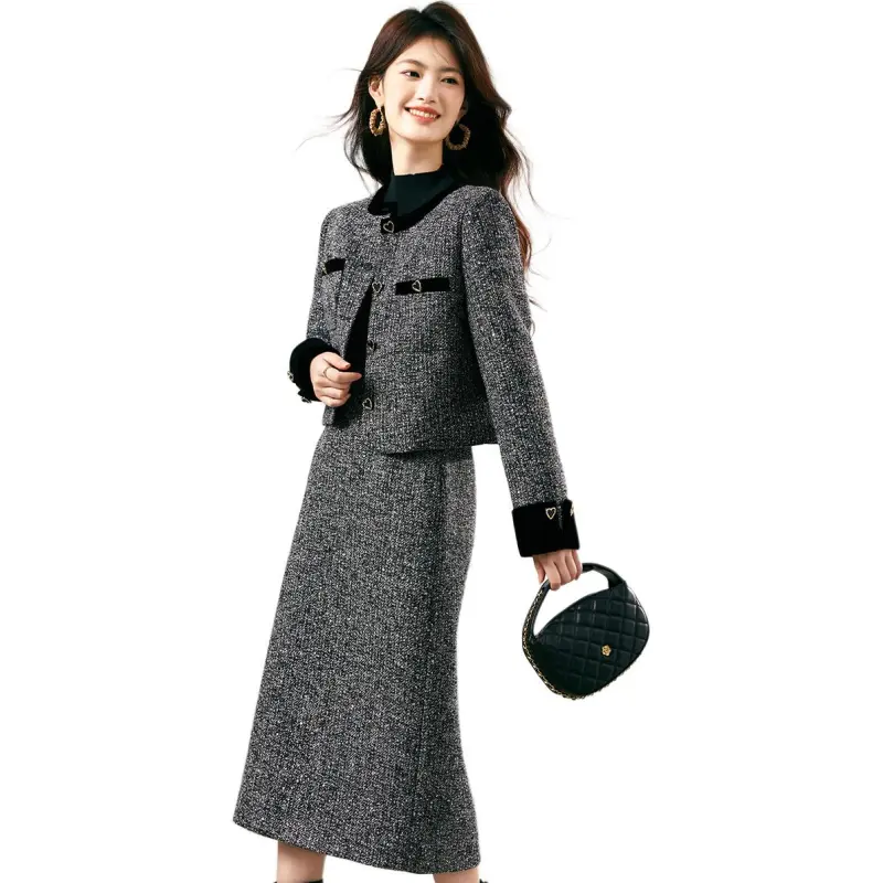 XINFEIYU Skirt Set Women's Gray-2