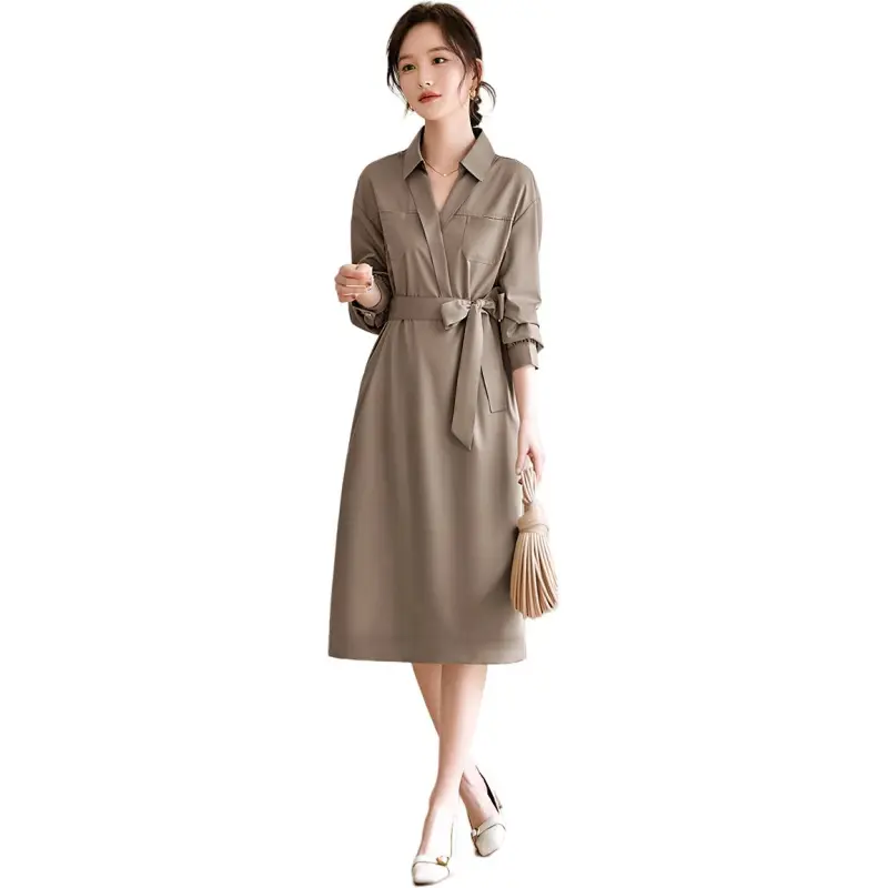 XWI Long Sleeved Dress Women's Milk Tea Coffee-2