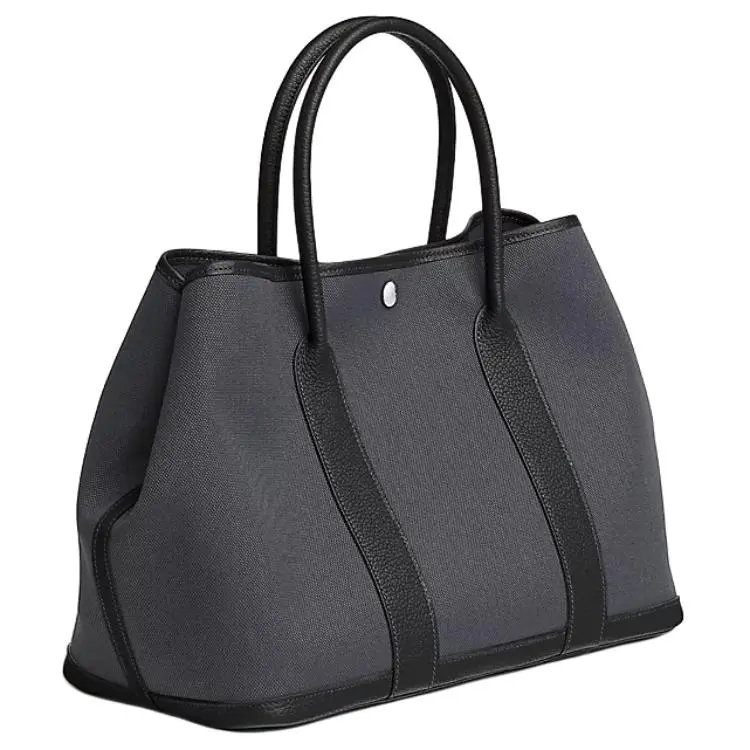 HERMES Garden Party Canvas With Negonda Calfskin Handbag Women's Alvado Color & Black-1