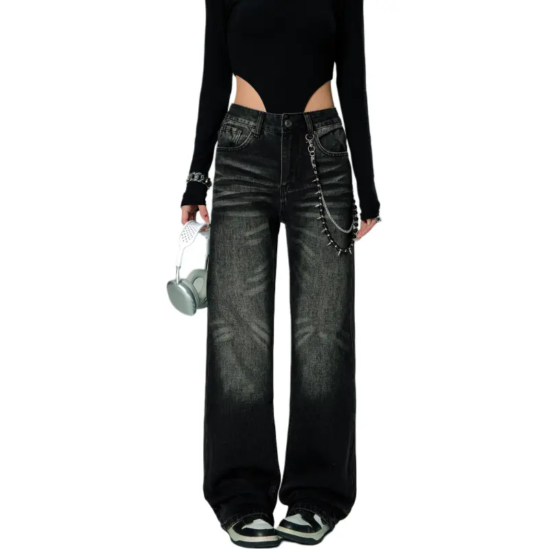 YIXIAOMO Straight Fit Slim Leg Jeans With A Slightly Flared Hem For A Slimming Effect Clean Fit Long Pants Unisex-9