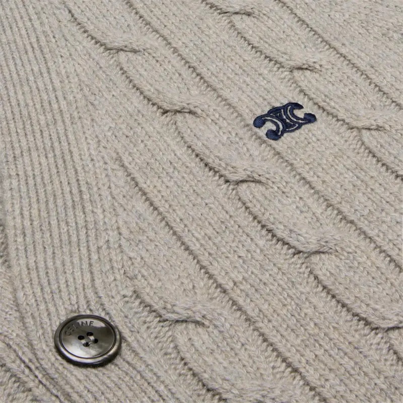 CELINE Triomphe Cardigan In Cable knit Cashmere-3