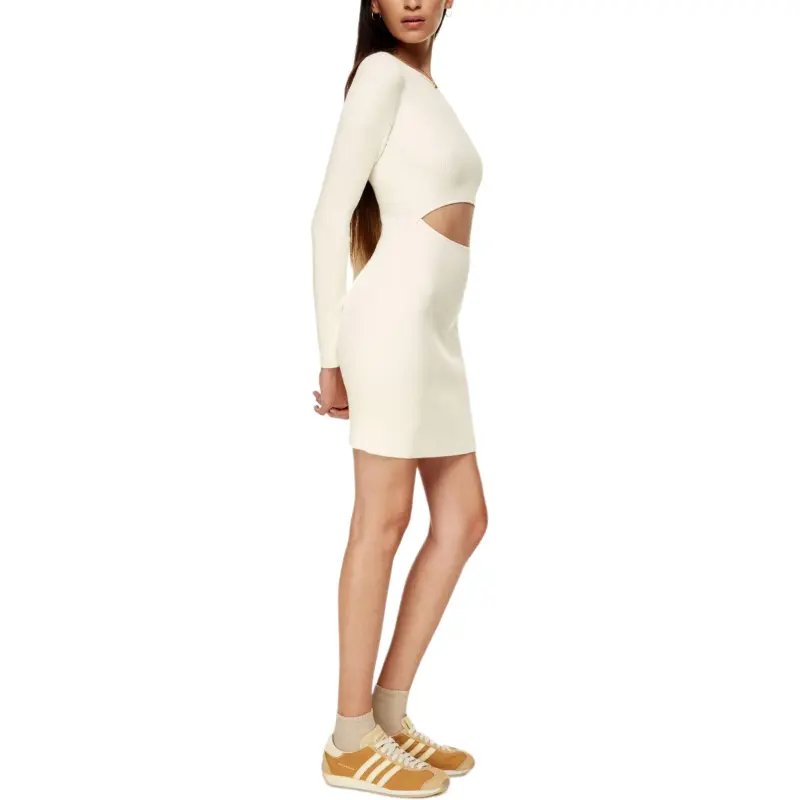 ARITZIA Wilfred Free Cut-Out Knit Longsleeve Mini Dress Long-Sleeved Dresses Women's Heather Birch/Heather Birch-4