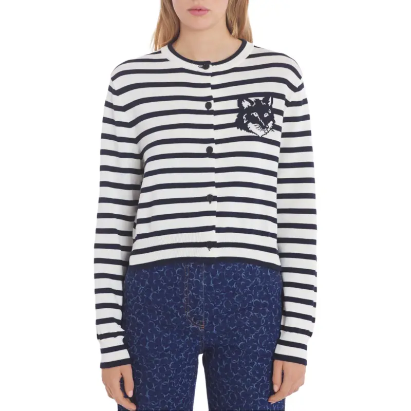 Maison Kitsune Fox Head Intarsia Buttoned Striped Cardigan-3