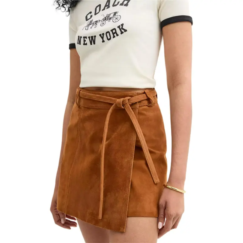 COACH SS25 Leather Short Skirts Women's Warm Brown-3