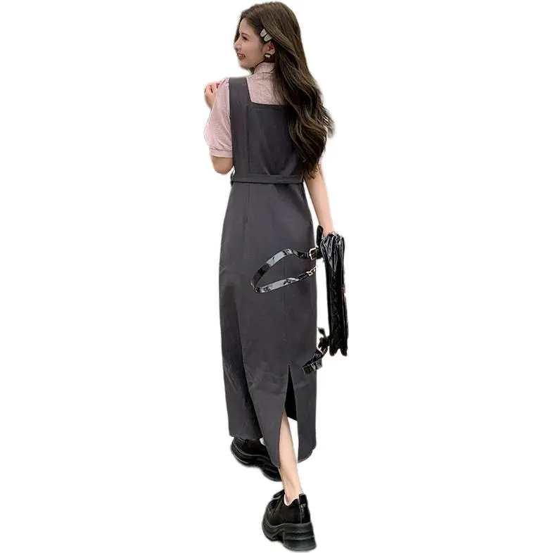 Mu Xiao Xin Short Sleeved Dress Women's Pink & Gray-5
