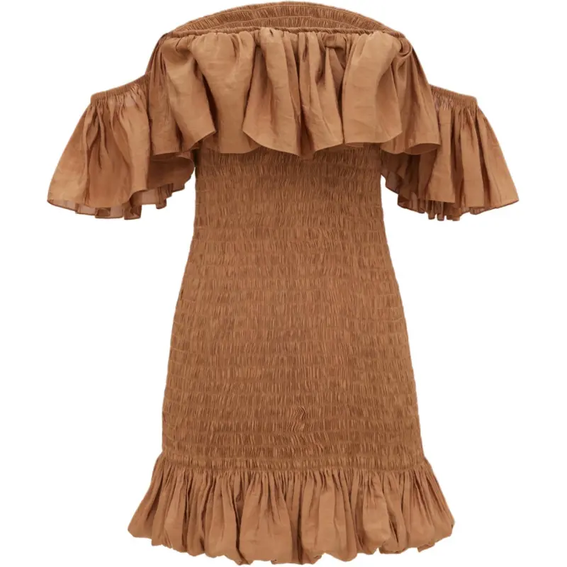 SAINT LAURENT Short Sleeved Dress Women's Caramel-1