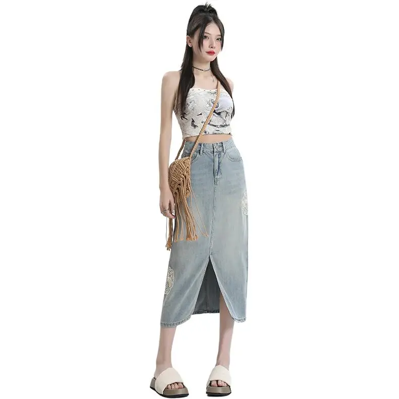 YINLEI Denim Long Skirt Women's-1