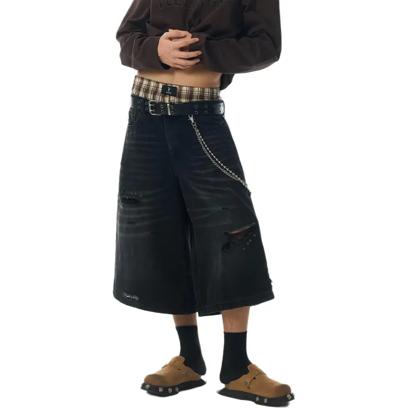 JHYQ Denim Shorts Unisex Black-3