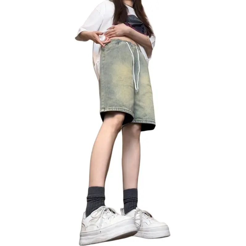 Ordifen Denim Shorts Women's Yellow Mud-3