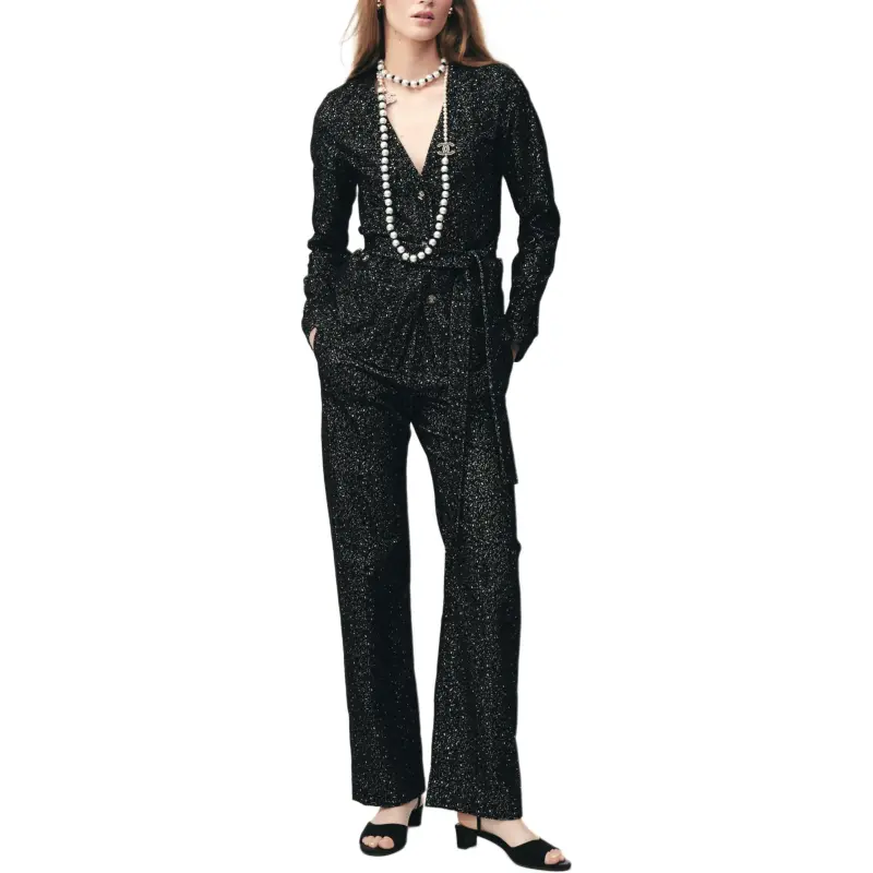CHANEL Casual Pants Women's Black White-1