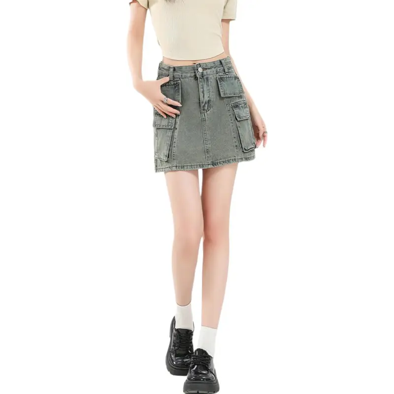 FAWENXIANGZI Denim Short Skirts Women's-1