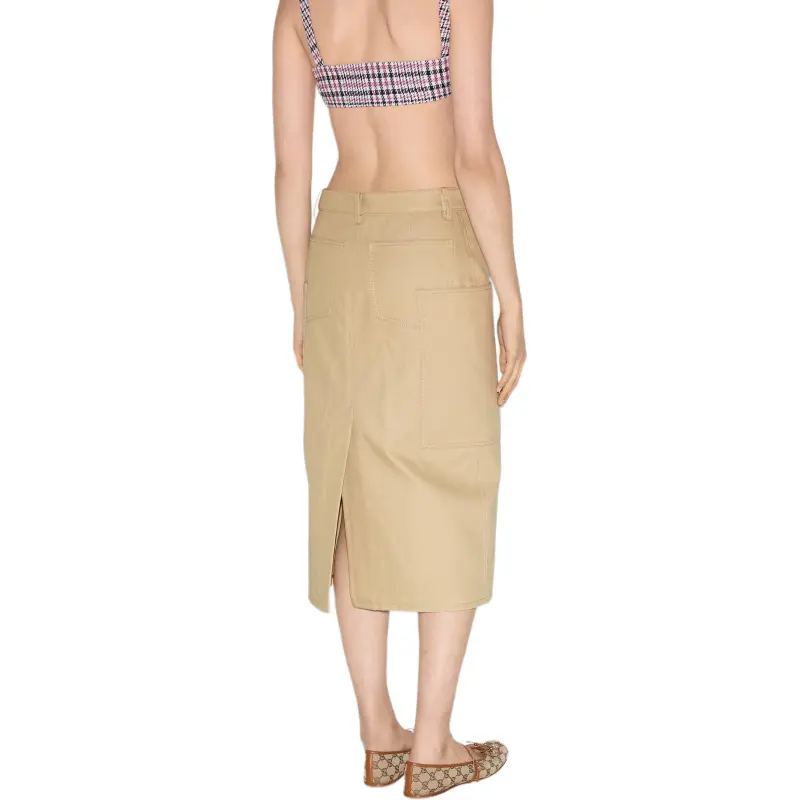 GUCCI SS25 Casual Long Skirt Women's Khaki-3