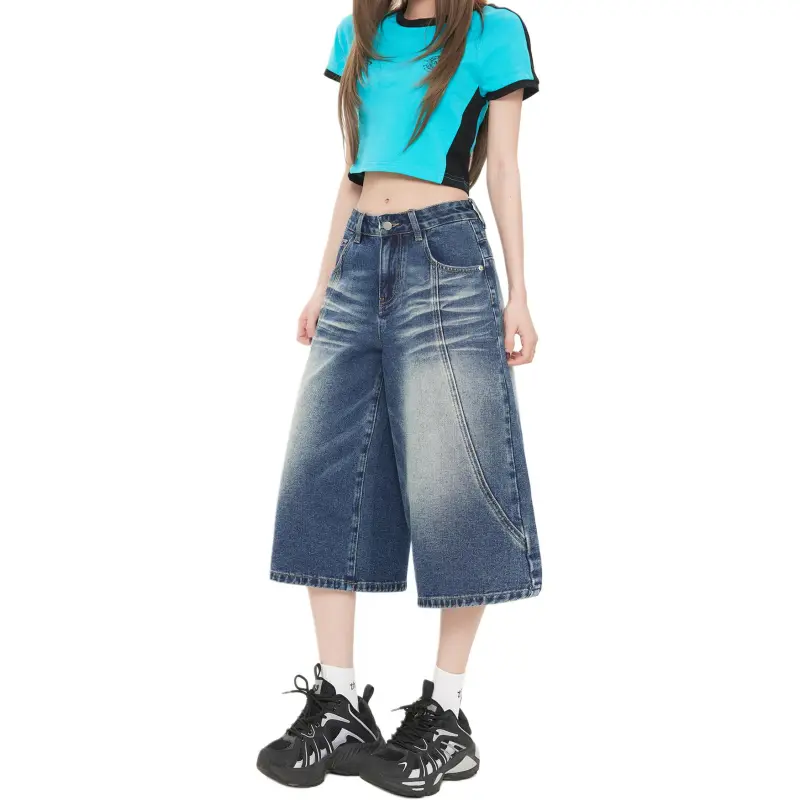 Kazakhstan Denim Shorts Women's Vintage Blue-2