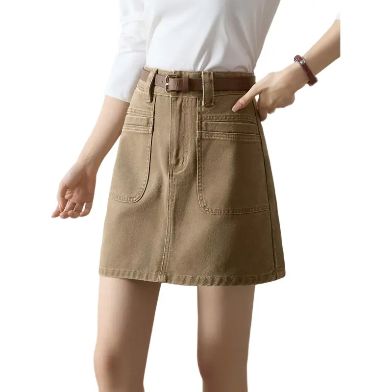 Mo Han Yi Mei Denim Short Skirts Women's Khaki-1