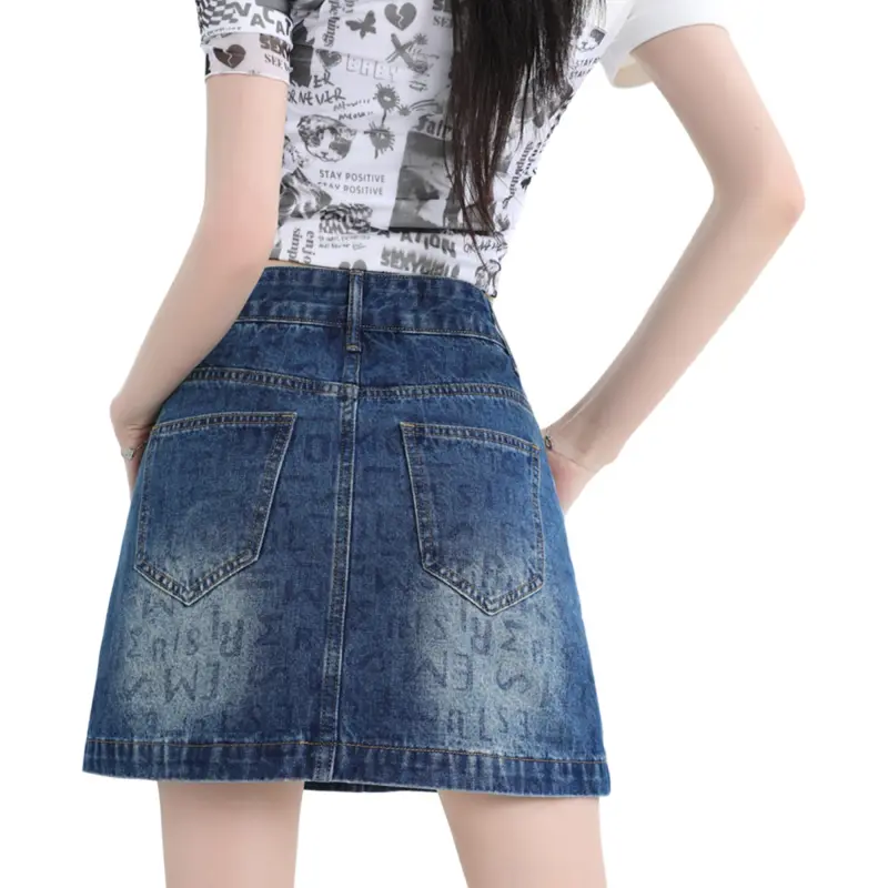 Wen Shan Denim Short Skirts Women's Vintage Blue-1