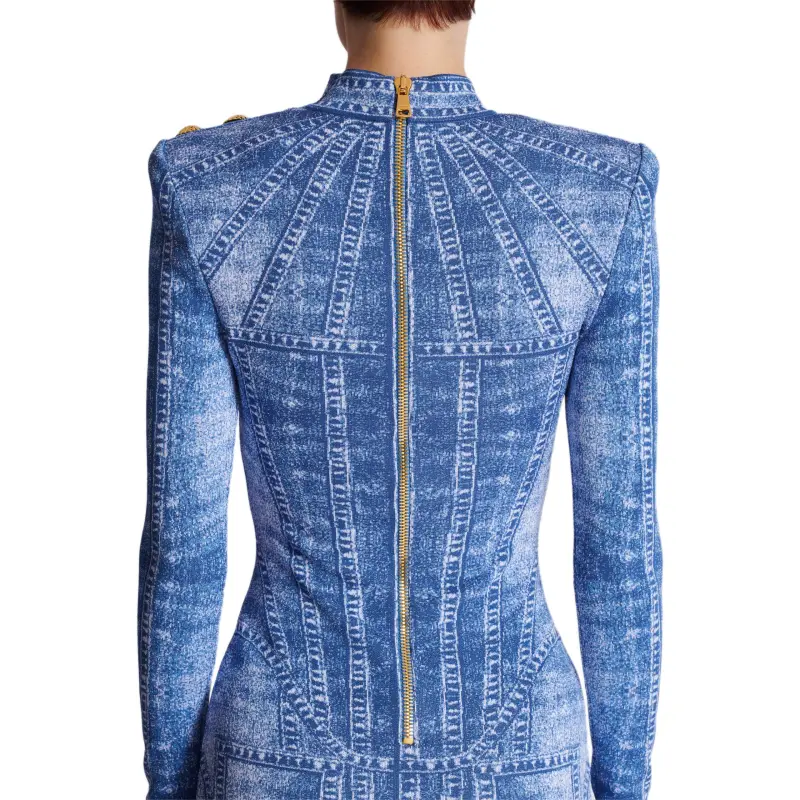 BALMAIN Denim Effect Short Jacquard Knit Dress-6