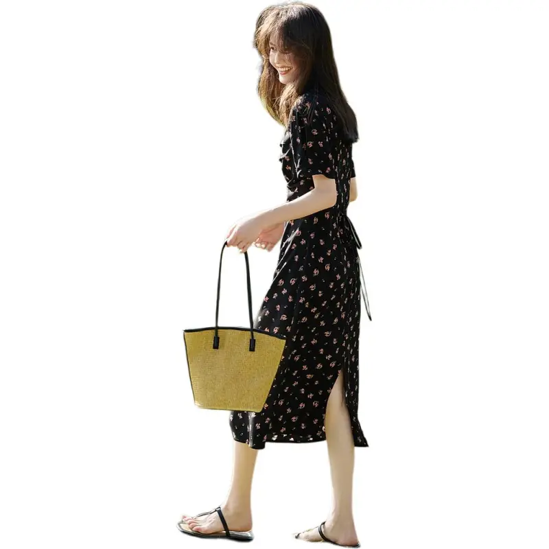 XWI Short Sleeved Dress Women's Black With Floral-5