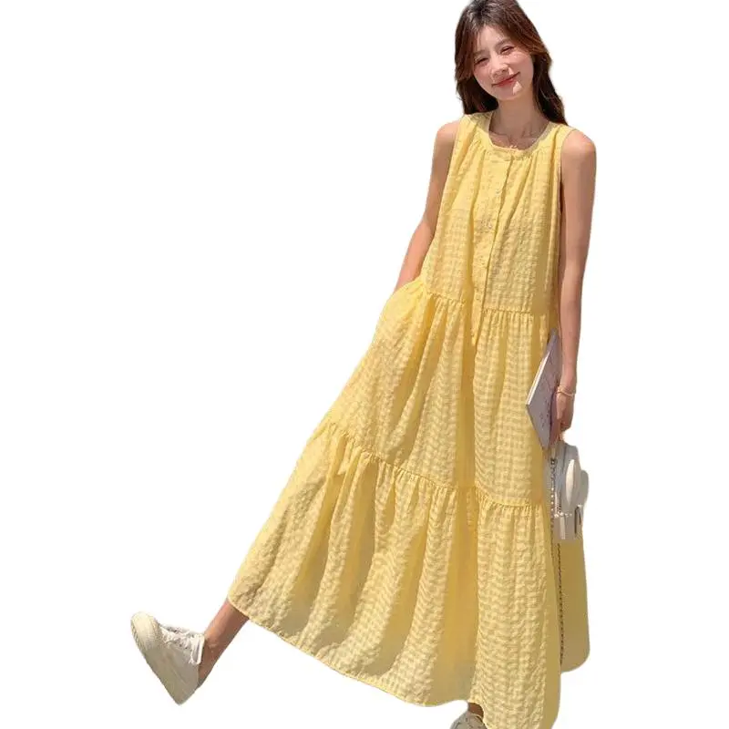 Mu Xiao Xin Sleeveless Dress Women's Yellow-2