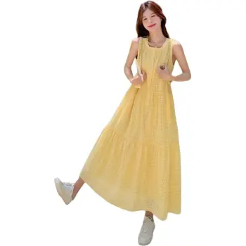 Mu Xiao Xin Sleeveless Dress Women's Yellow
