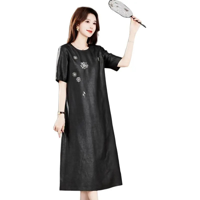 Yi Mengyuan Silk Short Sleeved Dress Women's Black-3