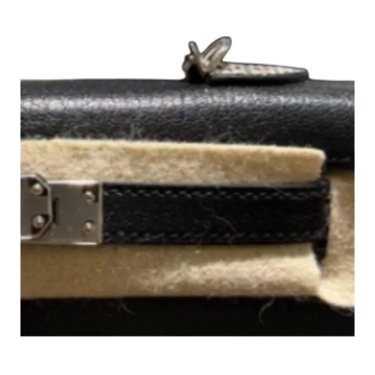 HERMES Mini Kelly 2nd Generation Goatskin Handbag Women's Black-4
