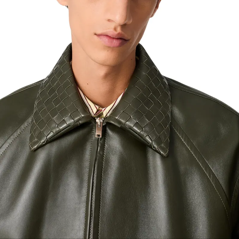 Bottega Veneta SS25 Leather Jacket Men's Dark Green-3