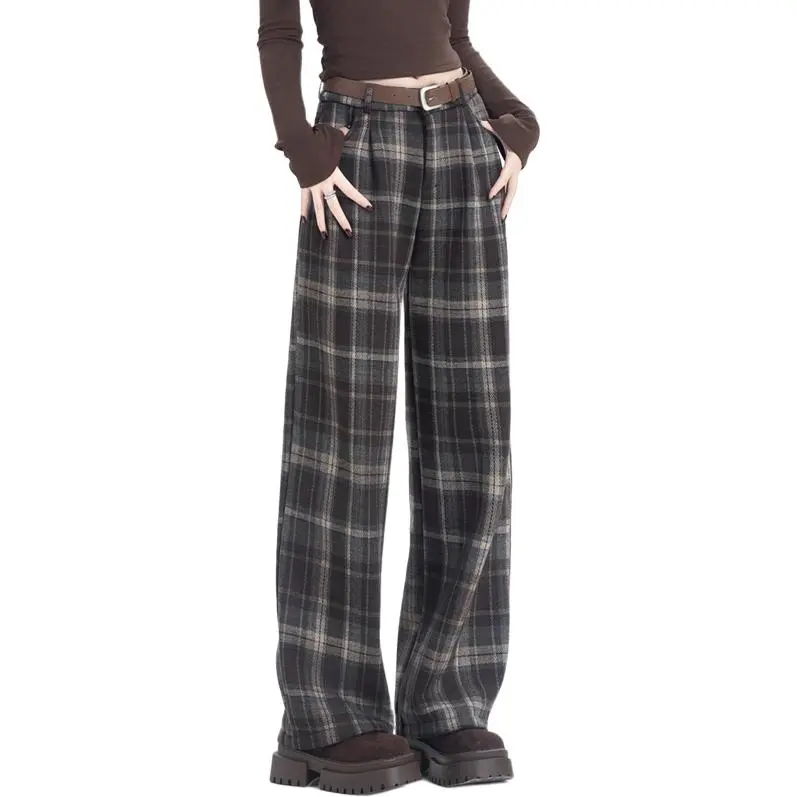 You Cow Me Pants Casual Pants Women's Coffee Plaid-2
