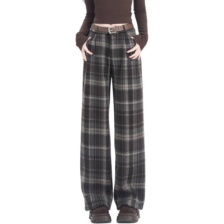 You Cow Me Pants Casual Pants Women's Coffee Plaid-3