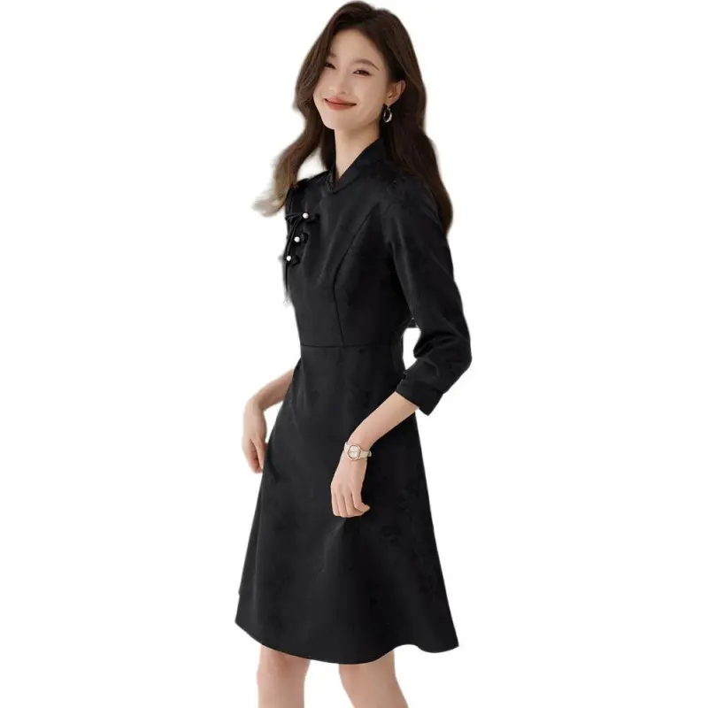 Mo Han Yi Mei Long Sleeved Dresses Women's Black-1