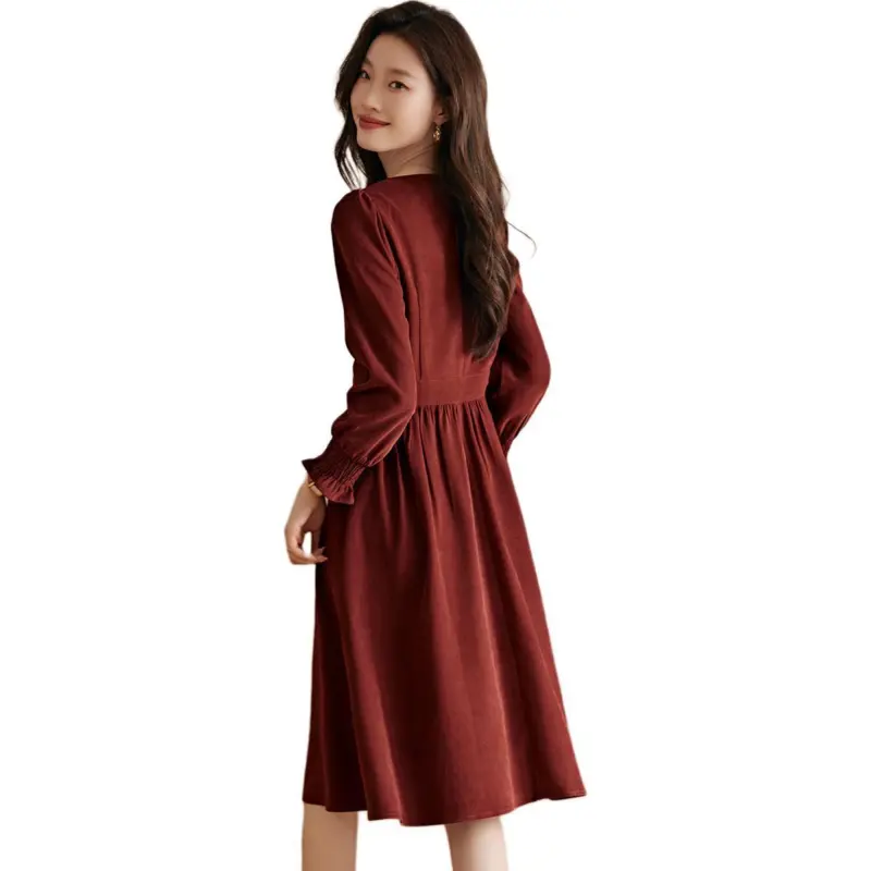 Mo Han Yi Mei Long Sleeved Dresses Women's Burgundy-2