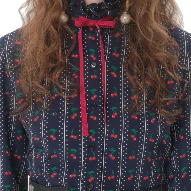 Valentino SS25 CHERRYFIC Shirt Women's Marine Blue-5