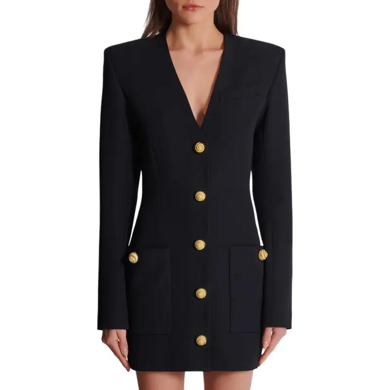 BALMAIN V Neck Button Embellished Mini Dress-1