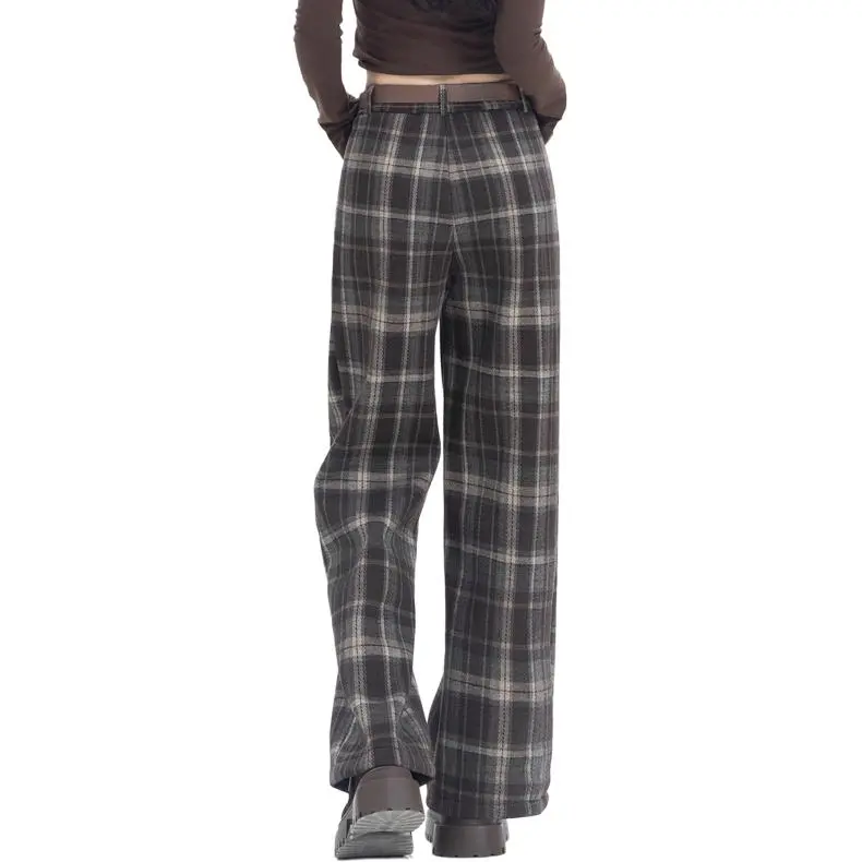 You Cow Me Pants Casual Pants Women's Coffee Plaid-4
