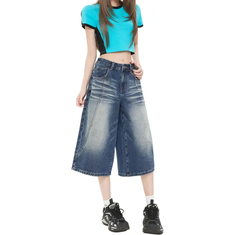 Kazakhstan Denim Shorts Women's Vintage Blue-3