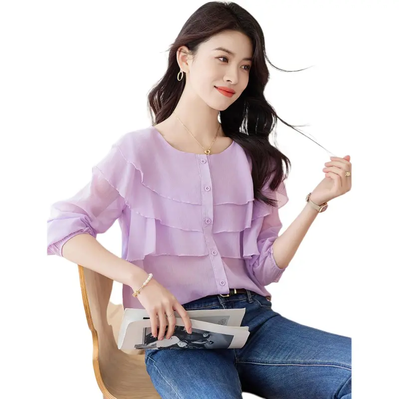 Like The Age Of Water Spring, Summer, Fall Shirt Loose Fit Women's Purple-1
