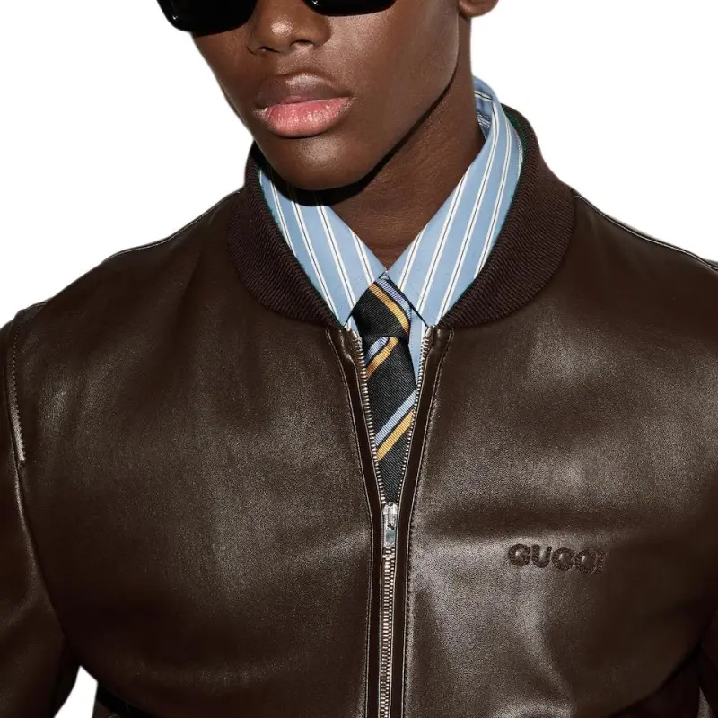 GUCCI Leather Jacket Coat Men's Brown-4