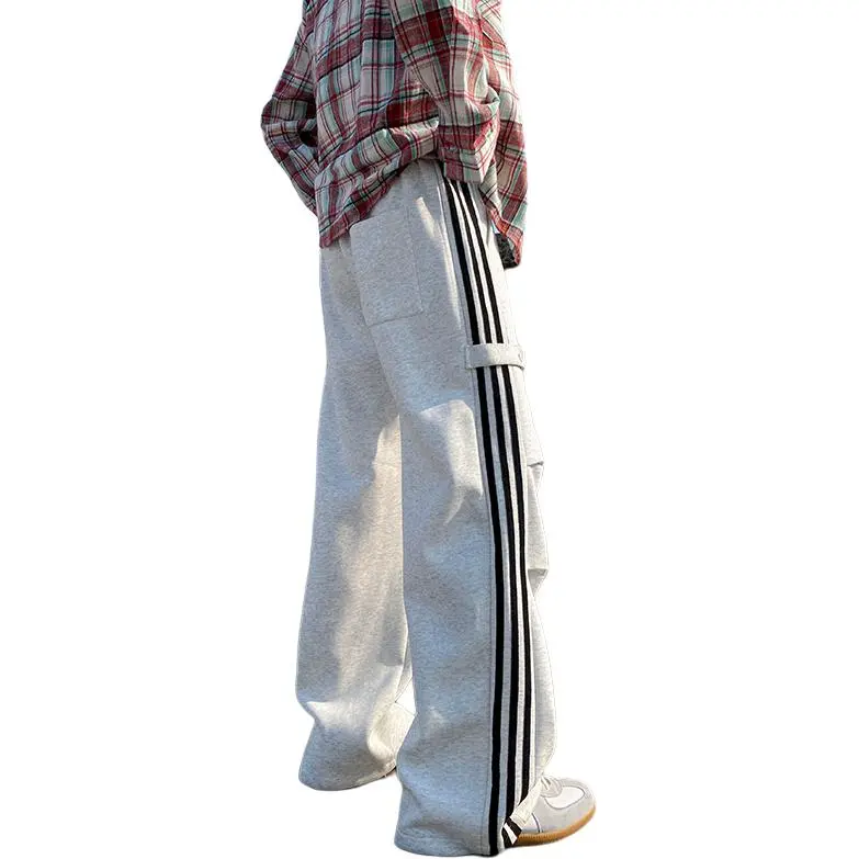 HCHUICHENG Casual Pants Unisex White Heather Gray-1